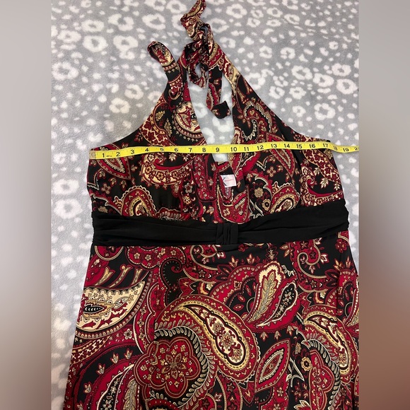 R&K Originals Paisley Halter Midi Dress - Red & Black - Size L - Picture 7 of 9